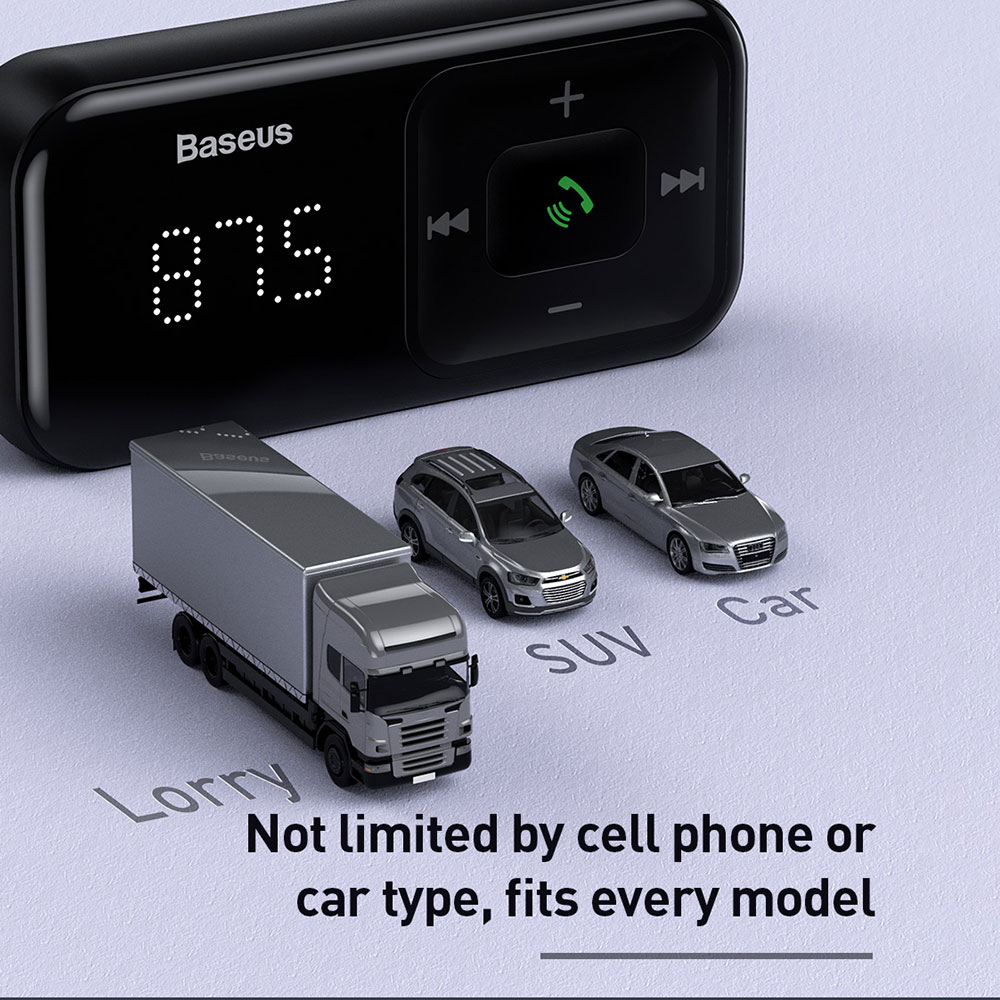 Picture of Baseus Wireless Bluetooth MP3 Dual USB Car Charger Battery Voltaga Monitoring Car Charger Hand Free Call Car Charger TF Card Aux Music Playback Car Charger