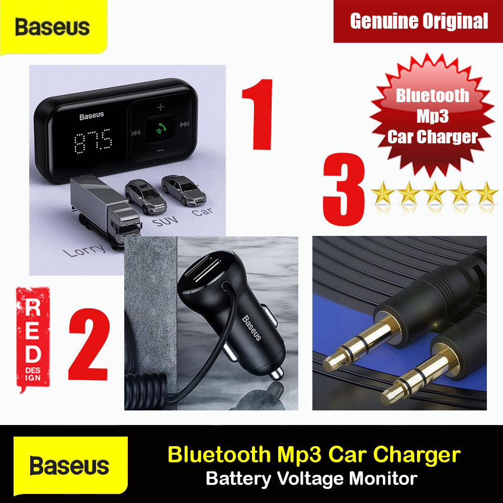 Picture of Baseus Wireless Bluetooth MP3 Dual USB Car Charger Battery Voltaga Monitoring Car Charger Hand Free Call Car Charger TF Card Aux Music Playback Car Charger Red Design- Red Design Cases, Red Design Covers, iPad Cases and a wide selection of Red Design Accessories in Malaysia, Sabah, Sarawak and Singapore 