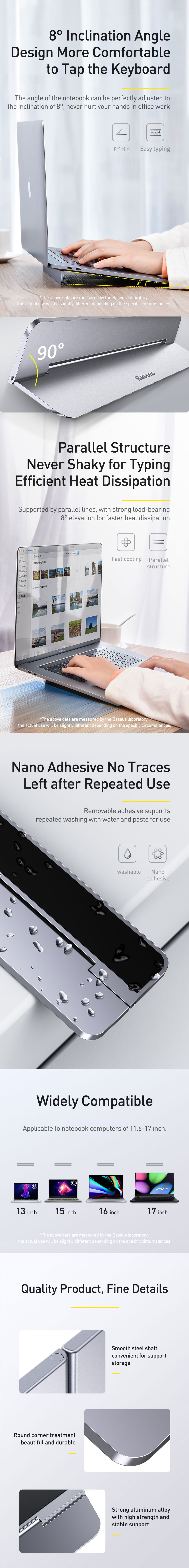 Picture of Baseus Laptop Mini Stand Ultra-Slim Portable Aluminium Laptop Mini Foldable Stand Laptop Stand for Apple MacBook Pro Laptops Notebook (Silver)