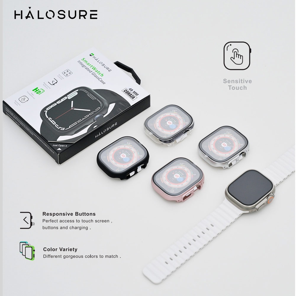 Picture of Apple Watch 49mm	Ultra Case | Halosure Coraza Series Case with High Sensitivity Touch 9H Tempered Glass for Apple Watch 49mm Ultra (Black)