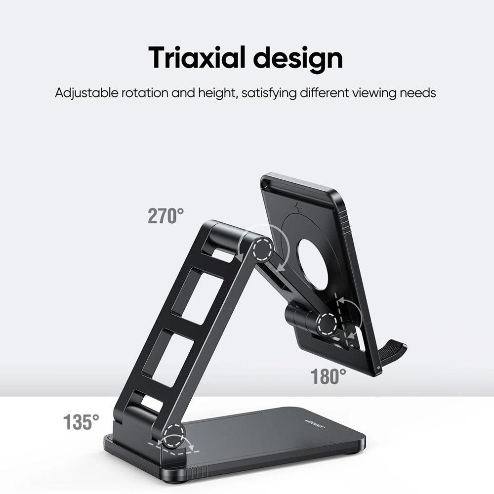 Picture of Joyroom ABS Pocket Size Mini Foldable Retractable Desktop Stand Holder Adjustable Phone Stand Tablet Stand Phone Holder iPad Holder with Space for Magsafe Charger for Online Study Online Meeting Movie View for iPhone 13 Pro Max iPad (Black)