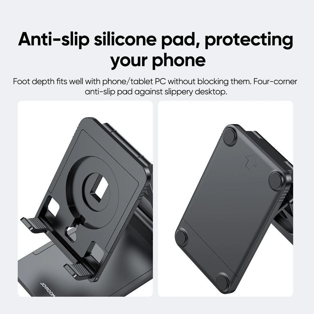 Picture of Joyroom ABS Pocket Size Mini Foldable Retractable Desktop Stand Holder Adjustable Phone Stand Tablet Stand Phone Holder iPad Holder with Space for Magsafe Charger for Online Study Online Meeting Movie View for iPhone 13 Pro Max iPad (Black)