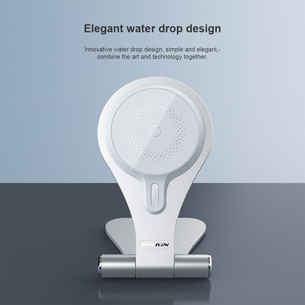 Picture of  Apple iPhone 12 6.1  | Nillkin MagStand Wireless Charging Foldable Stand with Heat Dissipation Cooling for Magsafe Compatible for iPhone 12 iPhone 13 Pro Max (Silver)