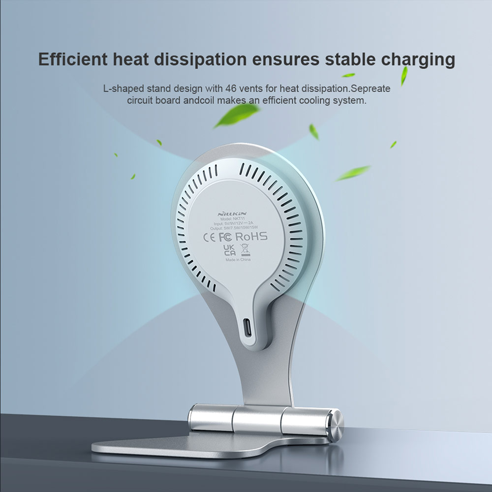 Picture of  Apple iPhone 12 6.1  | Nillkin MagStand Wireless Charging Foldable Stand with Heat Dissipation Cooling for Magsafe Compatible for iPhone 12 iPhone 13 Pro Max (Silver)