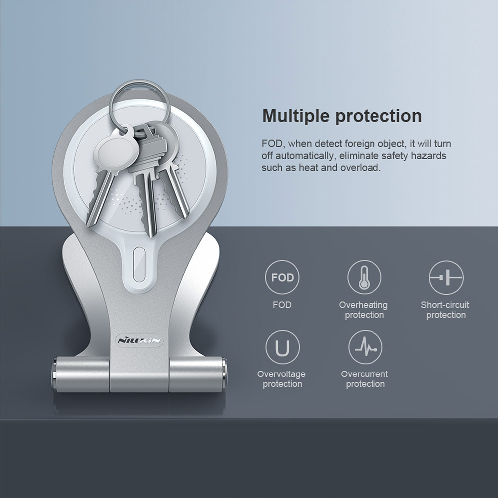 Picture of  Apple iPhone 12 6.1  | Nillkin MagStand Wireless Charging Foldable Stand with Heat Dissipation Cooling for Magsafe Compatible for iPhone 12 iPhone 13 Pro Max (Silver)