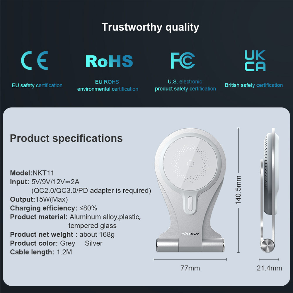 Picture of  Apple iPhone 12 6.1  | Nillkin MagStand Wireless Charging Foldable Stand with Heat Dissipation Cooling for Magsafe Compatible for iPhone 12 iPhone 13 Pro Max (Silver)