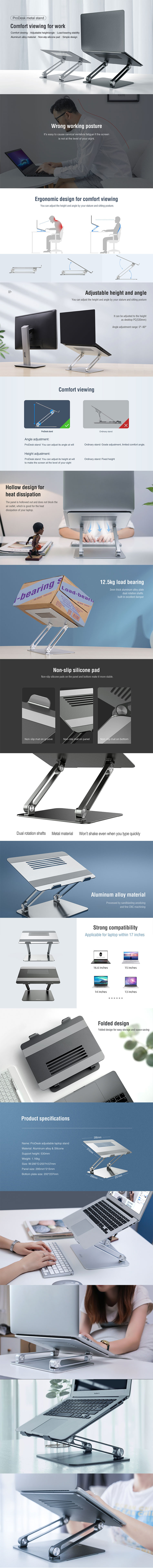 Picture of Nillkin ProDesk Adjustable Height Angle Laptop Stand Laptop Stand Aluminium Laptop Foldable Stand for Apple MacBook Pro Laptops Notebook Tablets iPad iPad Pro(Silver)