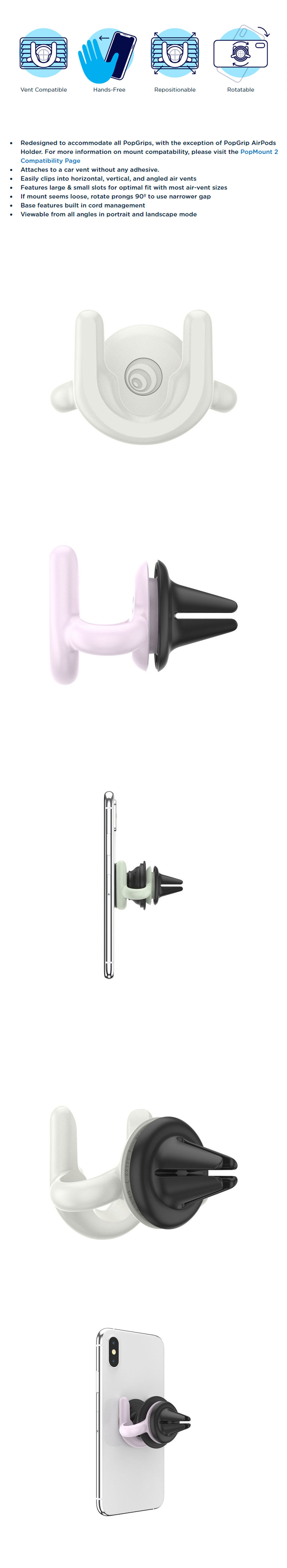 Picture of Popsockets PopMount 2 Car Vent Popsockets Car Mount Car Vent Mount (White)