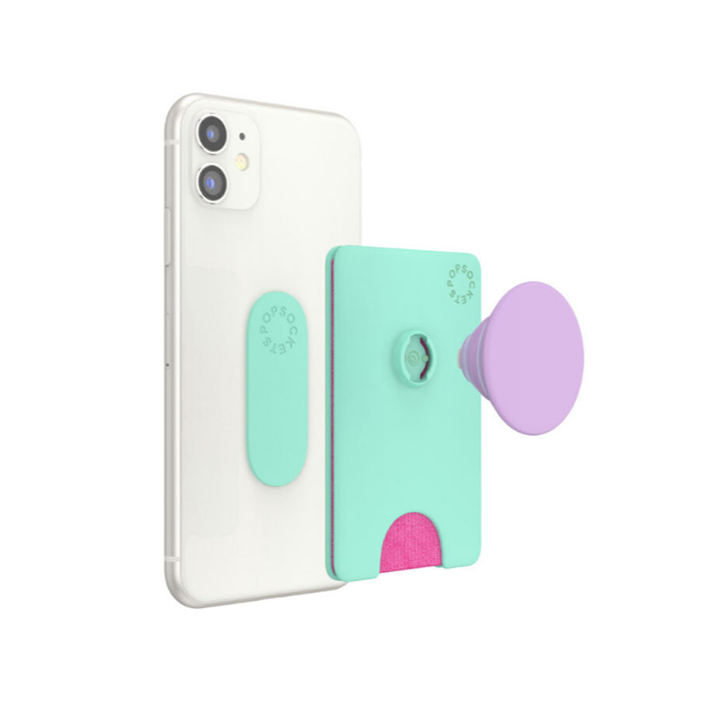 Picture of Popsockets Popwallet Plus Card Holder Credit Card Holder Parking Ticket Holder Card Wallet (Color Block Ultra Mint)