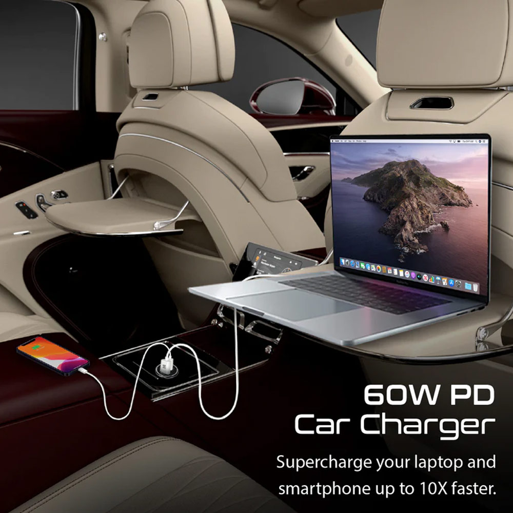 Picture of Promate 60W USB-C� Car Charger Super-Fast Type-C� Power Delivery Car Charger with 18W Quick Charge 3.0 USB A Aluminum Alloy and Over Charging Protection for MacBook Laptops iPhone Bullet-PD60