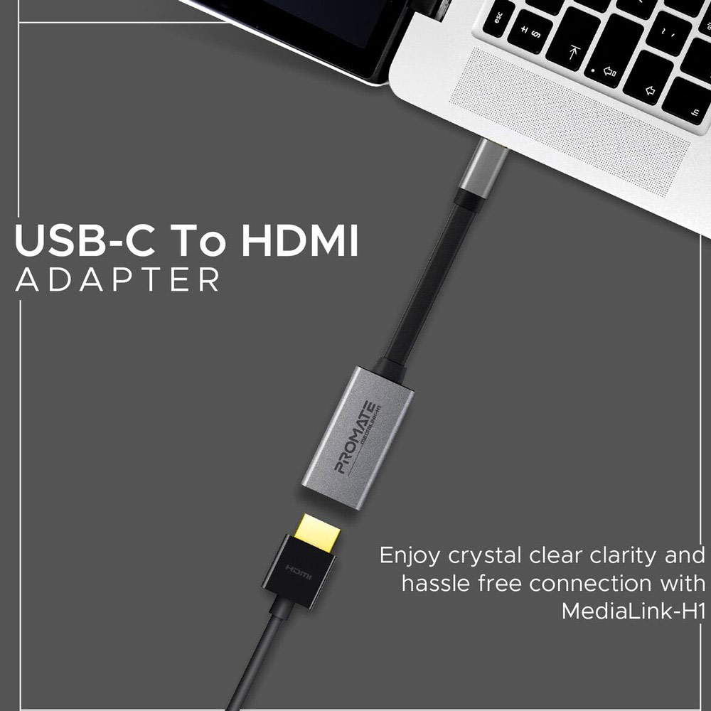 Picture of Promate Type-C� to HDMI Adapter Premium High Definition 4K 30Hz Video Converter USB-C� to HDMI with Audio Output for USB Type-C� Enabled Devices iPad Pro MacBook MediaLink-H1