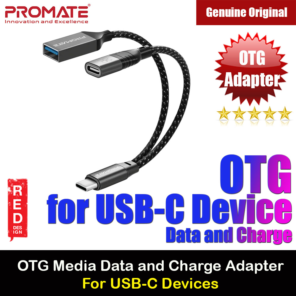 Picture of Promate OTG Media Adapter with Male Type C Cable to Female USB A USB C Ports 480Mbps Data Transfer 45W Charge OTGLink-C