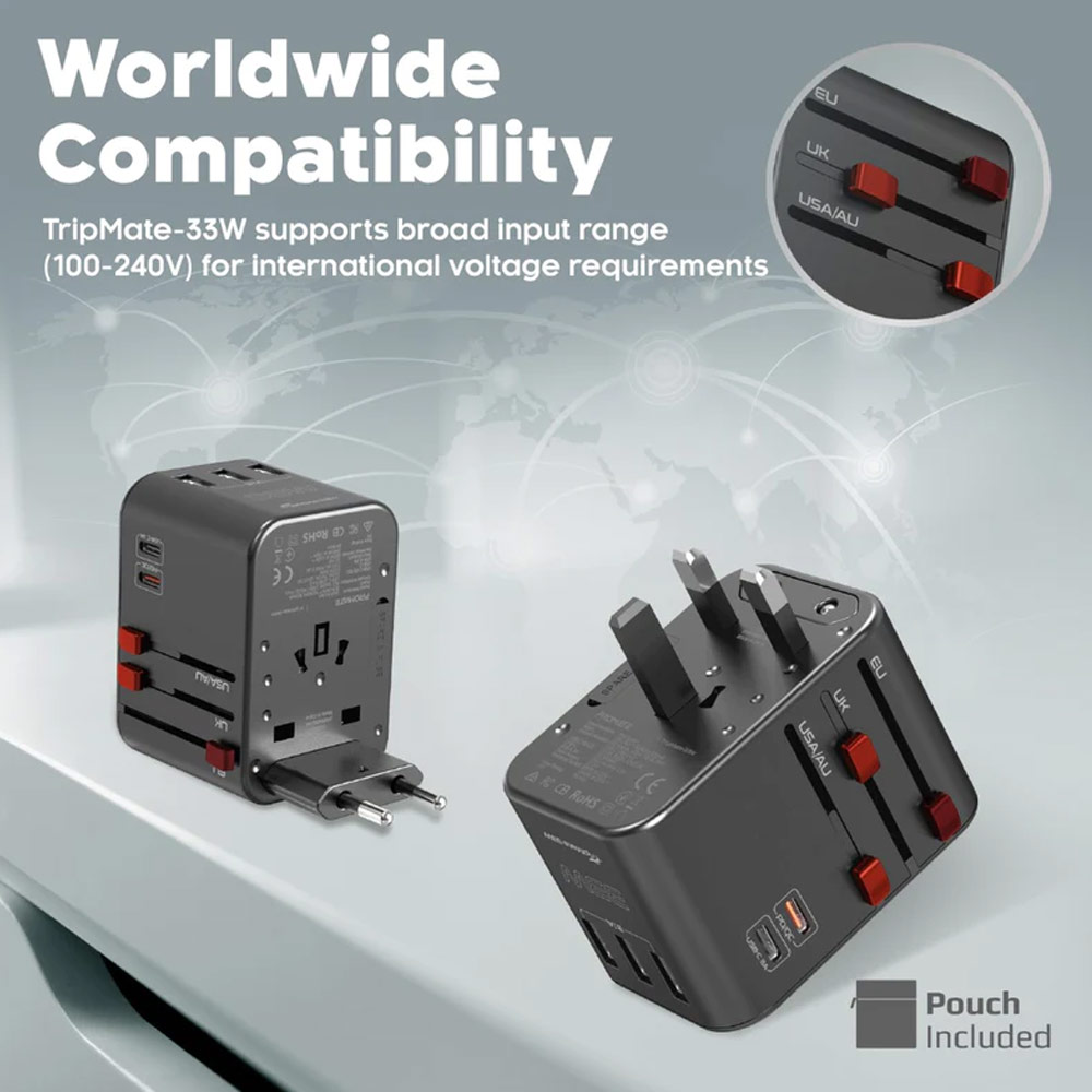 Picture of Promate Smart Charging Surge Protected Universal Travel Adapter Charger with USB C Port 18W Total Output 36W