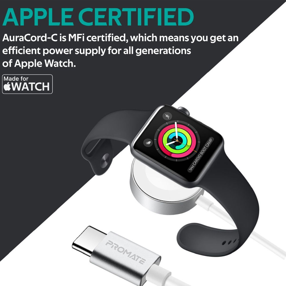 Picture of Apple Watch 40mm Charger | Promate Apple Watch Charger to USB-C� Cable Fast Charging 5W Apple MFi Certified Magnetic Wireless Charging Cord with Anti-Tangle 100cm Cord and Over-Heating Protection for Apple Watch Series 7 8 6 5 4 3 2 1  AuraCord-C