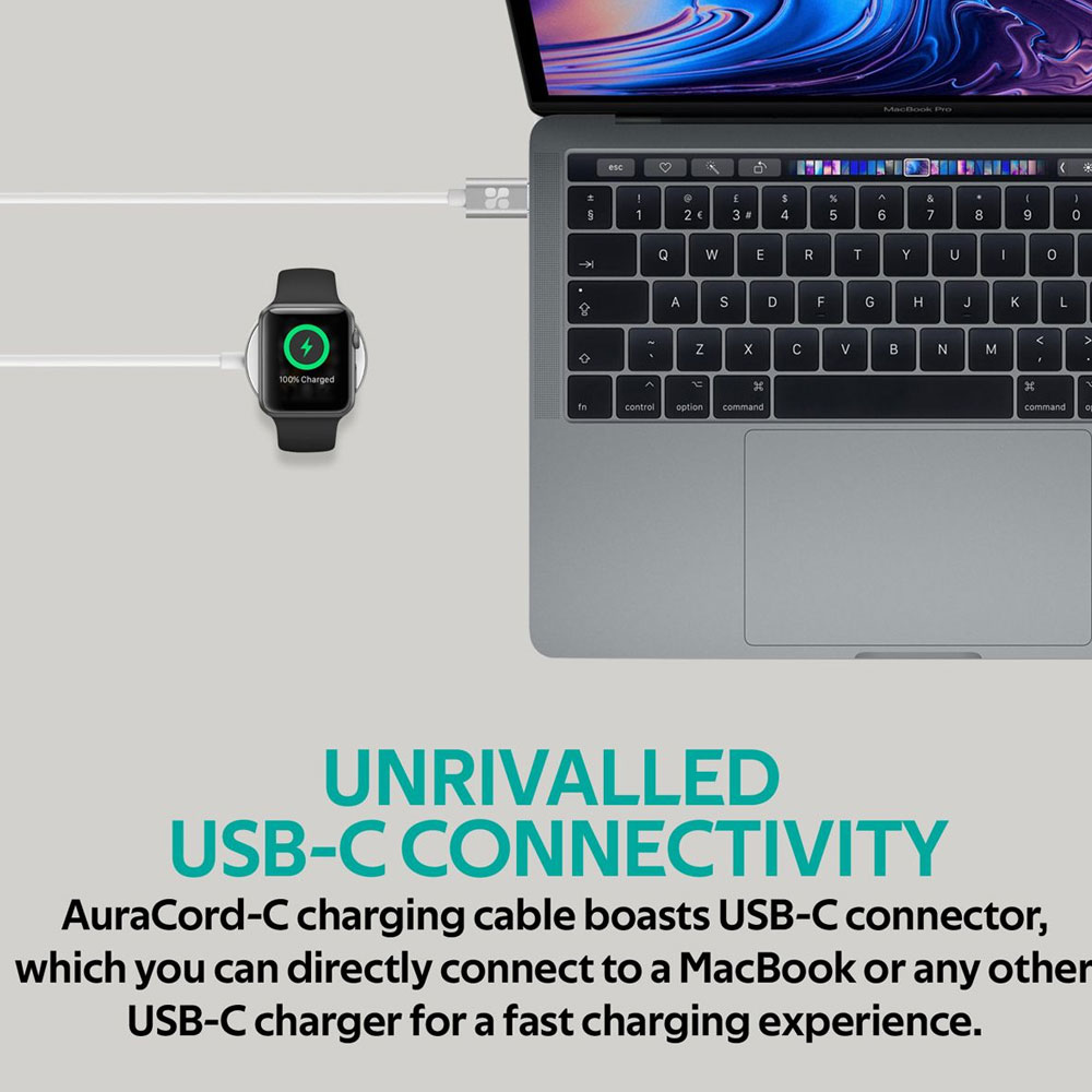 Picture of Apple Watch 40mm Charger | Promate Apple Watch Charger to USB-C� Cable Fast Charging 5W Apple MFi Certified Magnetic Wireless Charging Cord with Anti-Tangle 100cm Cord and Over-Heating Protection for Apple Watch Series 7 8 6 5 4 3 2 1  AuraCord-C