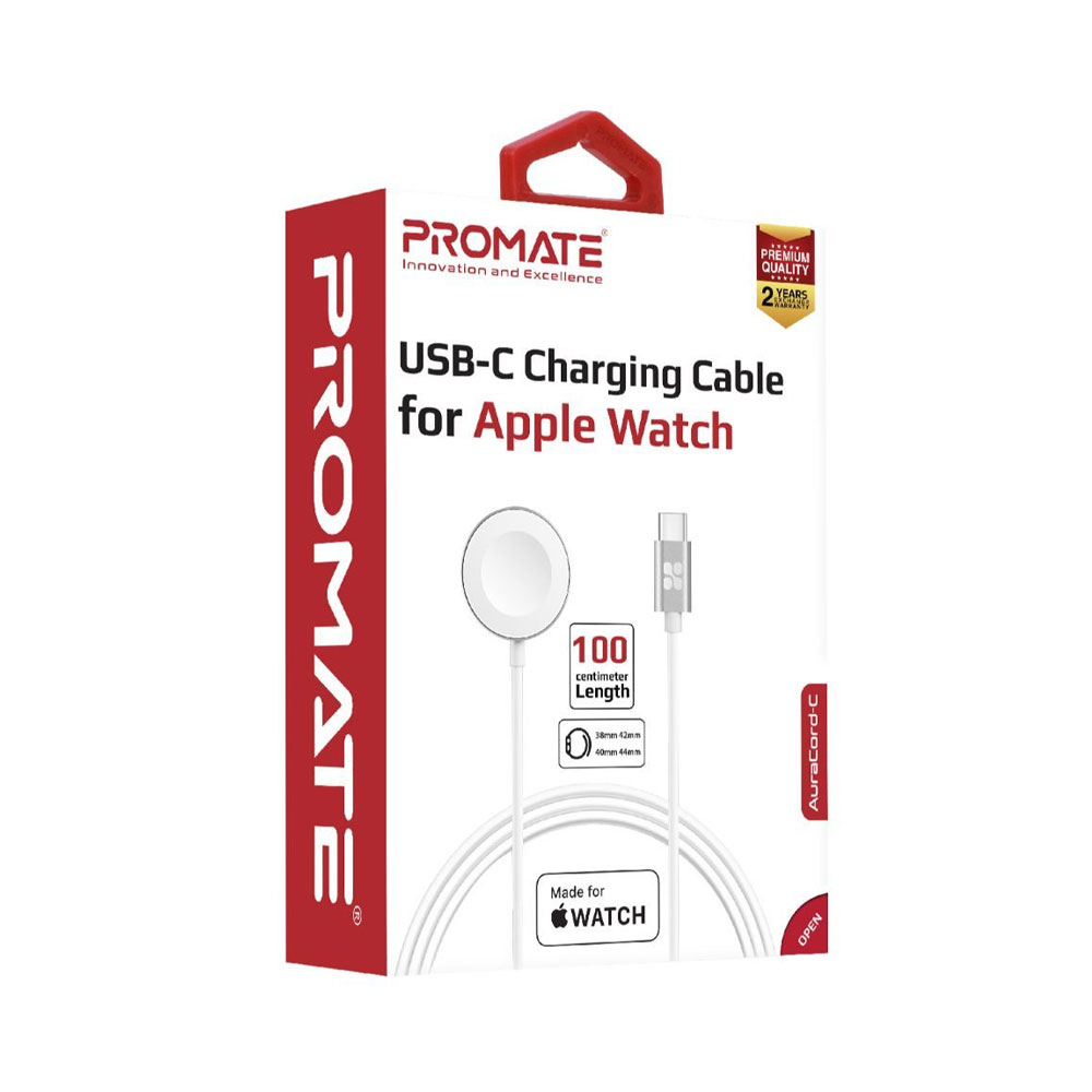 Picture of Apple Watch 40mm Charger | Promate Apple Watch Charger to USB-C� Cable Fast Charging 5W Apple MFi Certified Magnetic Wireless Charging Cord with Anti-Tangle 100cm Cord and Over-Heating Protection for Apple Watch Series 7 8 6 5 4 3 2 1  AuraCord-C