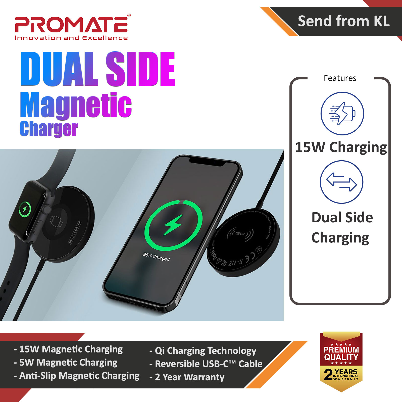 Picture of Promate 3-in-1 Wireless Charger Dual Sided Magnetic Qi Wireless Charging Pad with 15W Mag-Safe Charging for iPhone 13 14 Pro Max  5W Apple Watch AirPods Pro Charger and USB-C� Connector for All Qi-Enabled Devices MagCord-Trio (Black)  Apple Airpods 2-  Apple Airpods 2 Cases,  Apple Airpods 2 Covers, iPad Cases and a wide selection of  Apple Airpods 2 Accessories in Malaysia, Sabah, Sarawak and Singapore 