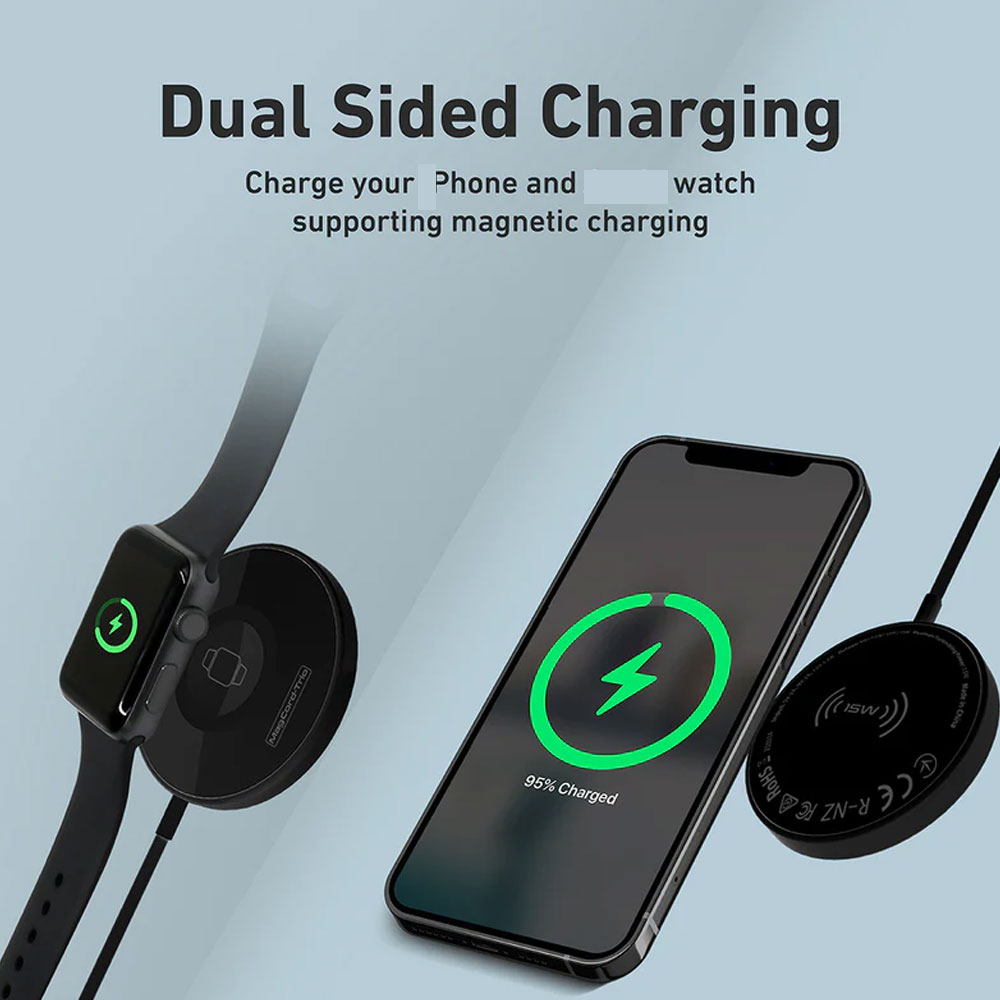 Picture of  Apple Airpods 2 Charger | Promate 3-in-1 Wireless Charger Dual Sided Magnetic Qi Wireless Charging Pad with 15W Mag-Safe Charging for iPhone 13 14 Pro Max  5W Apple Watch AirPods Pro Charger and USB-C� Connector for All Qi-Enabled Devices MagCord-Trio (Black)