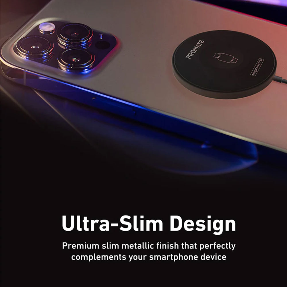 Picture of  Apple Airpods 2 Charger | Promate 3-in-1 Wireless Charger Dual Sided Magnetic Qi Wireless Charging Pad with 15W Mag-Safe Charging for iPhone 13 14 Pro Max  5W Apple Watch AirPods Pro Charger and USB-C� Connector for All Qi-Enabled Devices MagCord-Trio (Black)