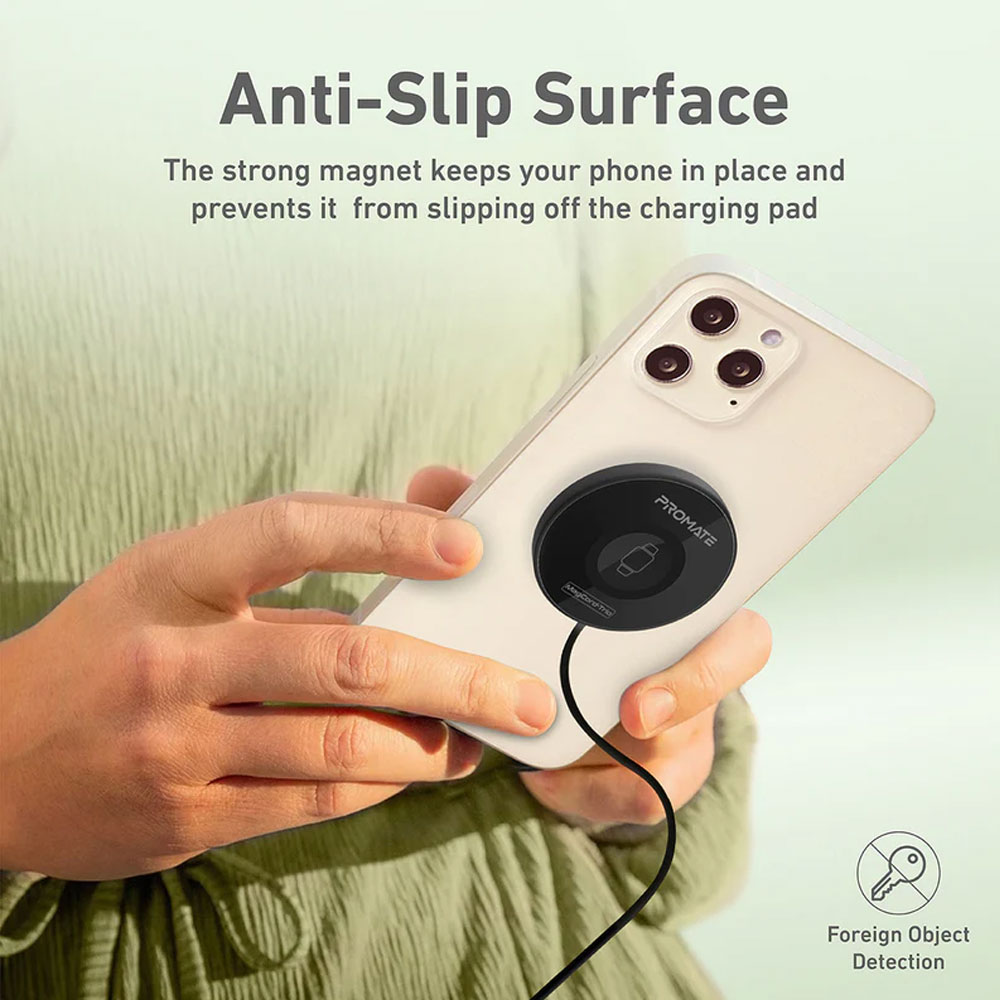 Picture of  Apple Airpods 2 Charger | Promate 3-in-1 Wireless Charger Dual Sided Magnetic Qi Wireless Charging Pad with 15W Mag-Safe Charging for iPhone 13 14 Pro Max  5W Apple Watch AirPods Pro Charger and USB-C� Connector for All Qi-Enabled Devices MagCord-Trio (Black)