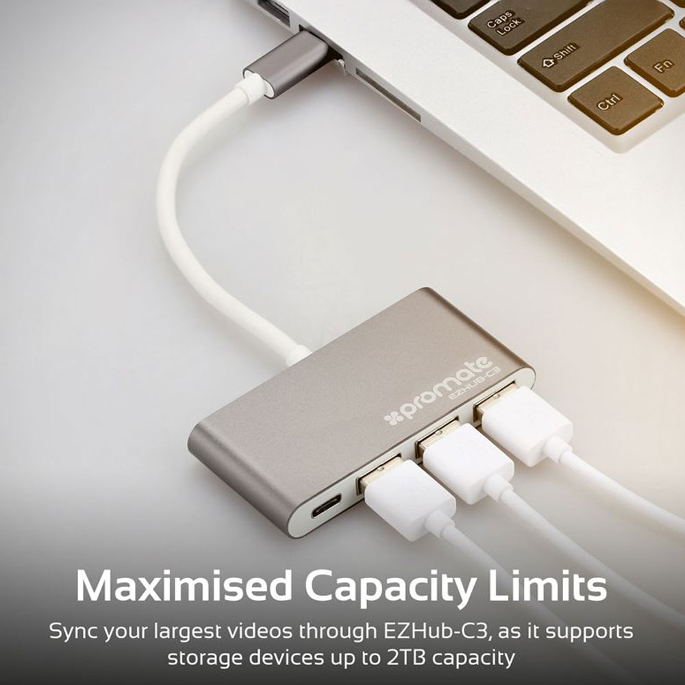 Picture of Promate USB Type-C� Adapter Premium USB-C� Hub to 3 USB 3.0 Ports with Sync and Charge 5Gbps Data Transfer Speed and USB-C� Recharging Port for Camera Smartphones Tablets and All Type-C� Laptops EZHub-C3