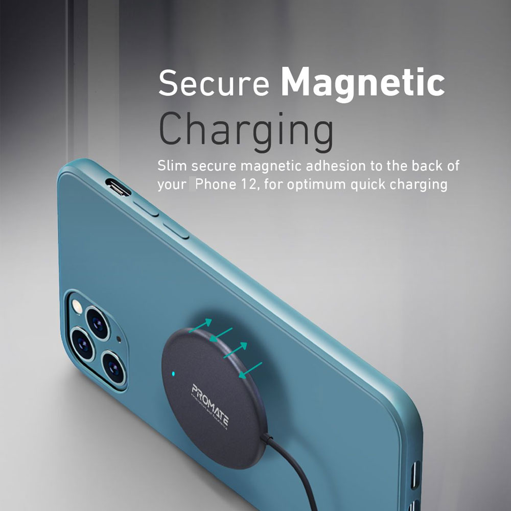 Picture of  Apple Airpods 2 Charger | Promate Magnetic Wireless Charger 15W Fast Wireless Charging Pad Compatible with Mag Safe for iPhone 13 14 Pro Max with Anti-Fall Strong Magnetic Design and USB-C� Port for iPhone Samsung AirPods Pro MagTag-15W (Black)