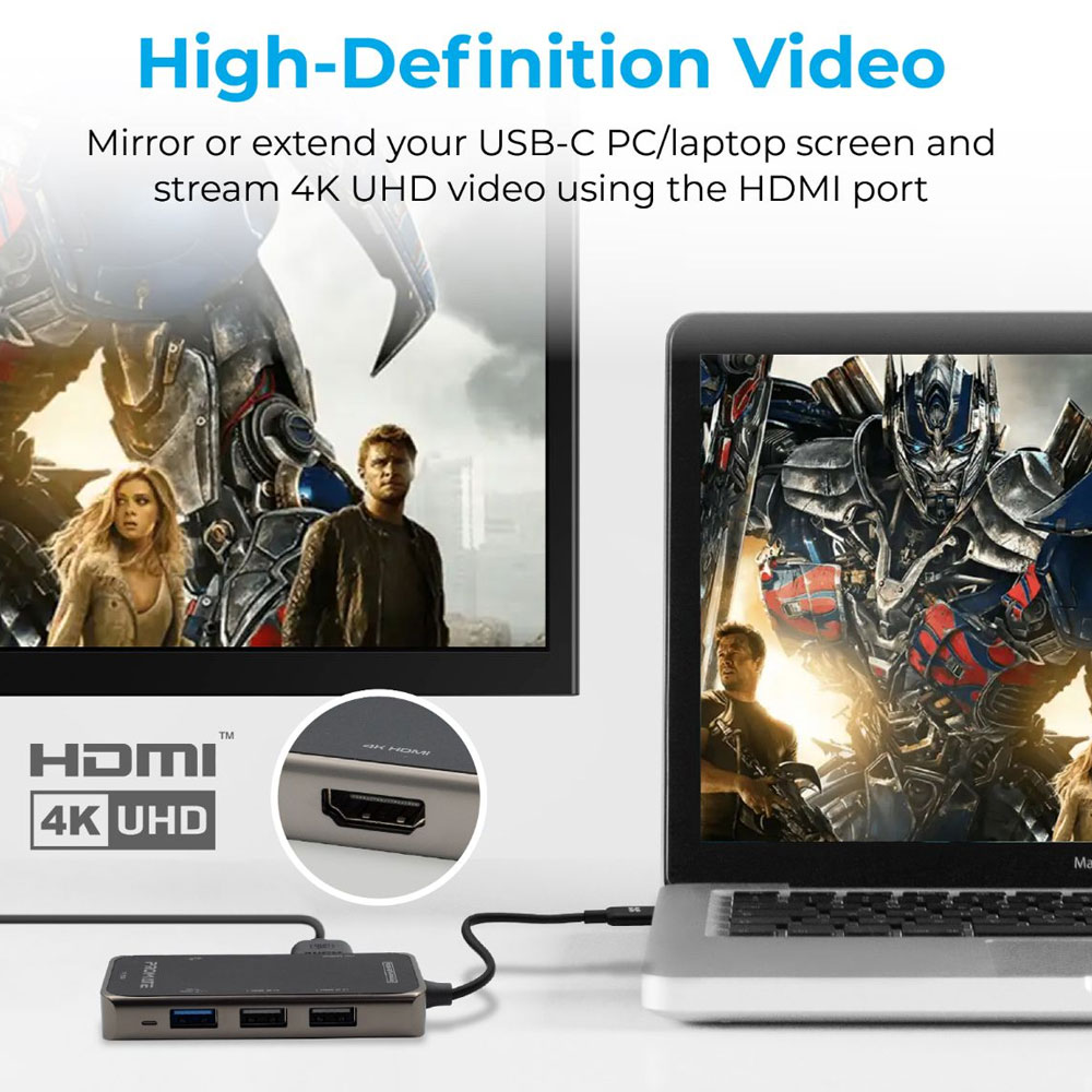 Picture of Promate 7 in 1 USB-C� Hub with 4K HDMI Micro SD Card Reader Slot 3 USB Ports Sync Charge USB-C� Port PrimeHub-Lite