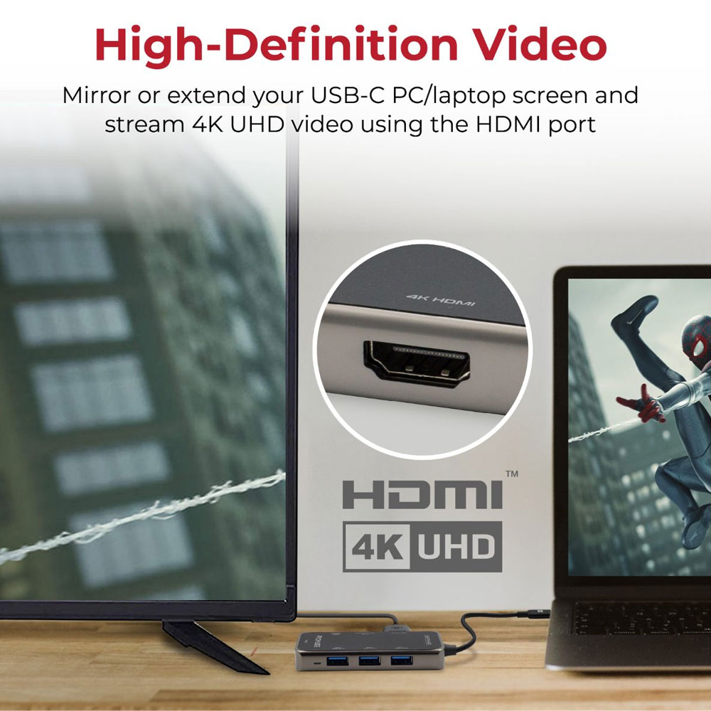 Picture of Promate USB-C� Hub to 4K HDMI 100W Power Delivery RJ45 Lan Ethernet Port 3 USB 3.0 Ports Micro SD Slot PrimeHub-Mini