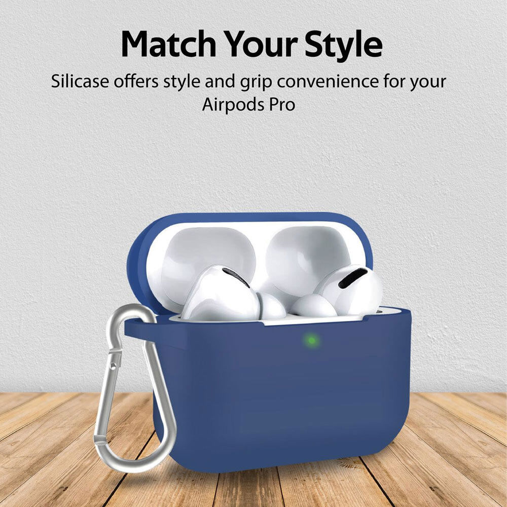 Picture of  Apple Airpods Pro Case | Promate AirPods Pro Silicone Case Slim-Fit Shockproof Protective Wireless Charging AirPods Pro Cover with Dual-Lid, Scratch Resistance and Anti-Slip Case for Apple Airpods Pro SiliCase-Pro (Blue)