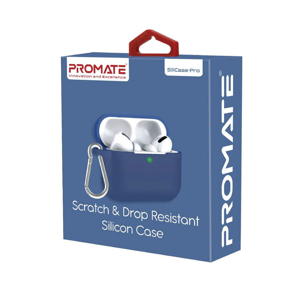 Picture of  Apple Airpods Pro Case | Promate AirPods Pro Silicone Case Slim-Fit Shockproof Protective Wireless Charging AirPods Pro Cover with Dual-Lid, Scratch Resistance and Anti-Slip Case for Apple Airpods Pro SiliCase-Pro (Blue)