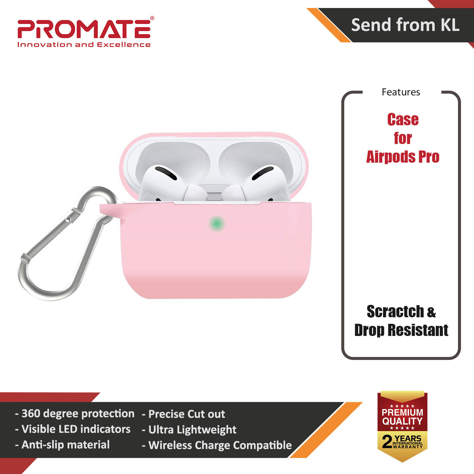 Picture of Promate AirPods Pro Silicone Case Slim-Fit Shockproof Protective Wireless Charging AirPods Pro Cover with Dual-Lid, Scratch Resistance and Anti-Slip Case for Apple Airpods Pro SiliCase-Pro (Pink)  Apple Airpods Pro-  Apple Airpods Pro Cases,  Apple Airpods Pro Covers, iPad Cases and a wide selection of  Apple Airpods Pro Accessories in Malaysia, Sabah, Sarawak and Singapore 