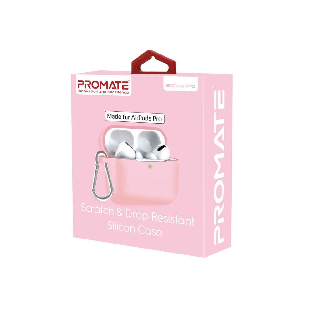 Picture of  Apple Airpods Pro Case | Promate AirPods Pro Silicone Case Slim-Fit Shockproof Protective Wireless Charging AirPods Pro Cover with Dual-Lid, Scratch Resistance and Anti-Slip Case for Apple Airpods Pro SiliCase-Pro (Pink)