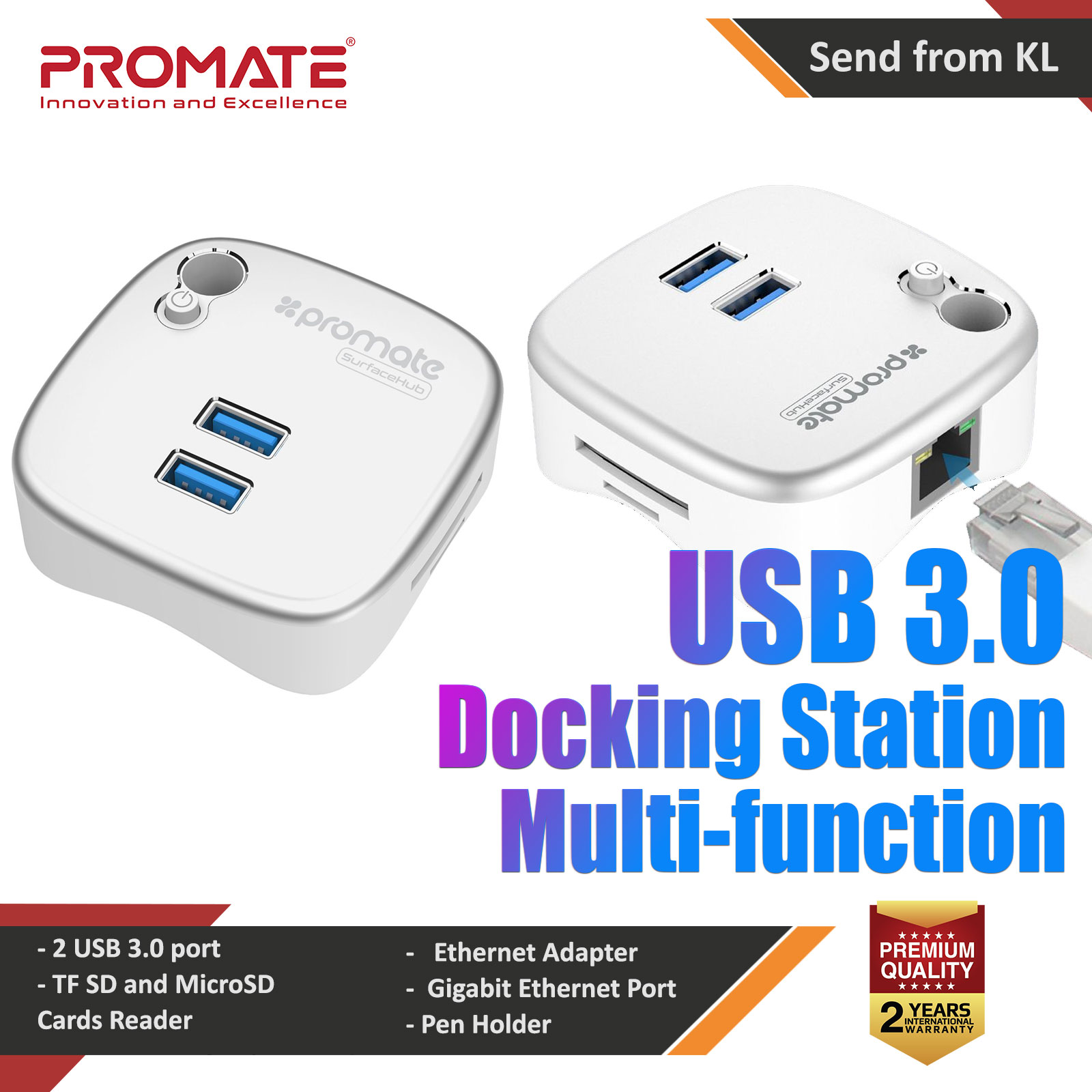Picture of Promate All-in-One Portable USB 3.0 Docking Station USB 3.0 Card Reader Lan Port Pen Dock Compatible with Surface Pro 3 4 Surface Book Ultrabook Notebooks Laptops SurfaceHub Red Design- Red Design Cases, Red Design Covers, iPad Cases and a wide selection of Red Design Accessories in Malaysia, Sabah, Sarawak and Singapore 