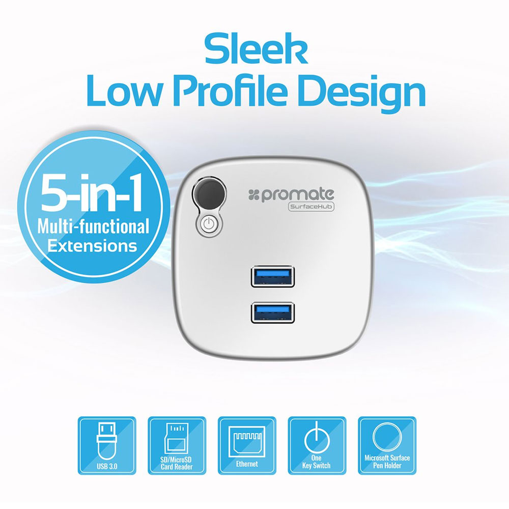 Picture of Promate All-in-One Portable USB 3.0 Docking Station USB 3.0 Card Reader Lan Port Pen Dock Compatible with Surface Pro 3 4 Surface Book Ultrabook Notebooks Laptops SurfaceHub