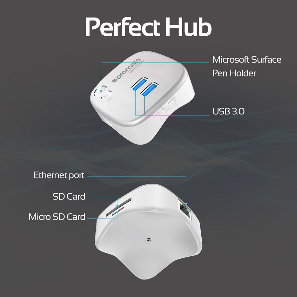 Picture of Promate All-in-One Portable USB 3.0 Docking Station USB 3.0 Card Reader Lan Port Pen Dock Compatible with Surface Pro 3 4 Surface Book Ultrabook Notebooks Laptops SurfaceHub