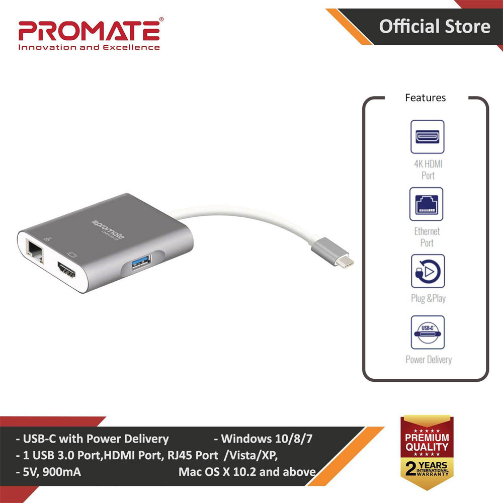 Picture of Promate USB-C Hub 4 In 1 Aluminum Multi-Port Type-C� Adapter with USB-C� Pass-Through Charging 4k HDMI Port Gigabit Ethernet Port and USB 3.0 Port for MacBook Pro Chromebook Pixel Unihub-C3 Red Design- Red Design Cases, Red Design Covers, iPad Cases and a wide selection of Red Design Accessories in Malaysia, Sabah, Sarawak and Singapore 