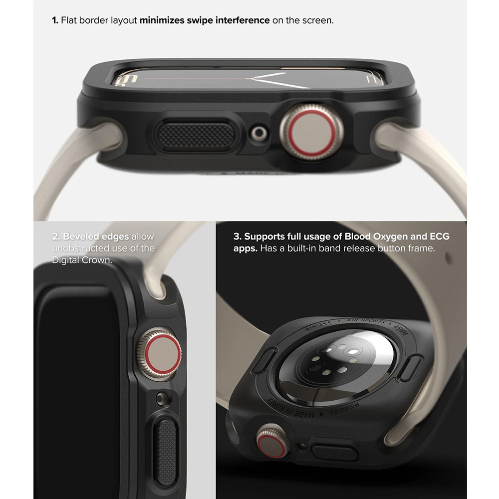 Picture of Apple Watch 45mm Case | Ringke Air Sports Soft Bumper Case for Apple Watch Series 7 8 9 45mm Series SE 6 5 4 44mm Case (Black)