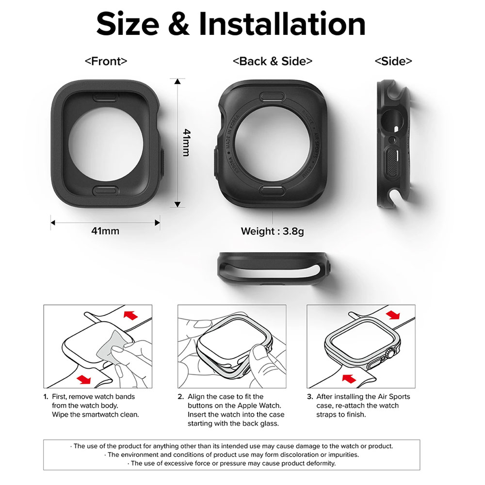 Picture of Apple Watch 45mm Case | Ringke Air Sports Soft Bumper Case for Apple Watch Series 7 8 9 45mm Series SE 6 5 4 44mm Case (Black)