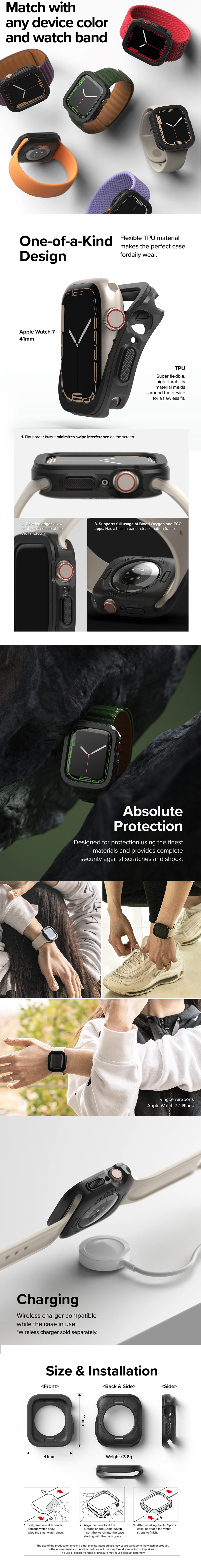 Picture of Apple Watch 45mm Case | Ringke Air Sports Soft Bumper Case for Apple Watch Series 7 8 9 45mm Series SE 6 5 4 44mm Case (Black)