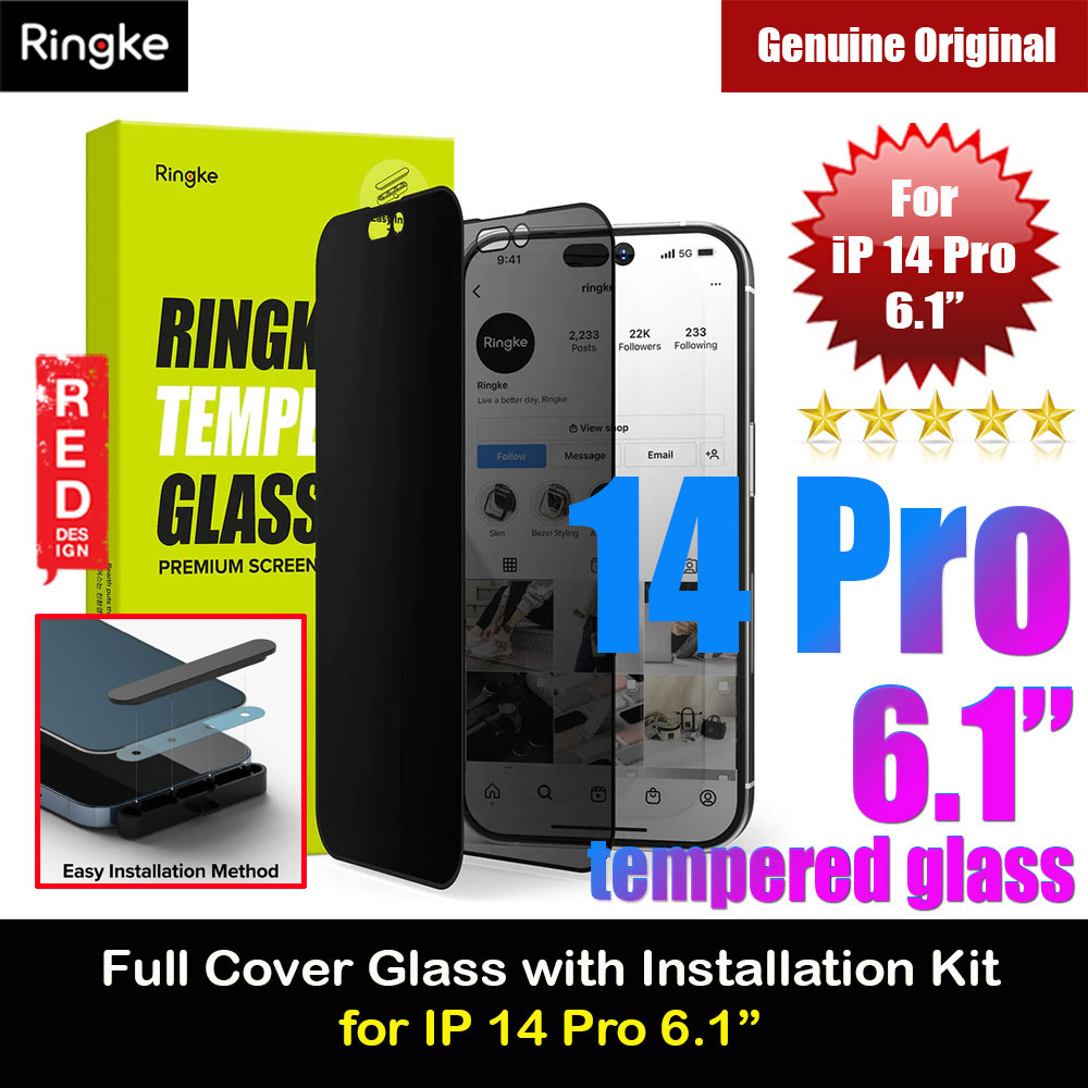 Picture of Ringke Premium Tempered Glass Screen Protector with Easy Installation Jig Kit for Apple iPhone 14 Pro 6.1 (Privacy Anti Peep Anti View)  Apple iPhone 14 Pro 6.1-  Apple iPhone 14 Pro 6.1 Cases,  Apple iPhone 14 Pro 6.1 Covers, iPad Cases and a wide selection of  Apple iPhone 14 Pro 6.1 Accessories in Malaysia, Sabah, Sarawak and Singapore 
