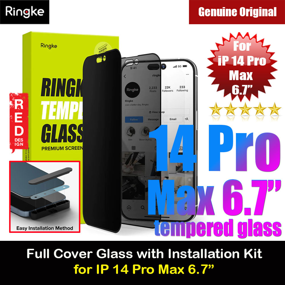 Picture of Ringke Premium Tempered Glass Screen Protector with Easy Installation Jig Kit for Apple iPhone 14 Pro Max 6.7 (Privacy Anti Peep Anti View)  Apple iPhone 14 Pro Max 6.7-  Apple iPhone 14 Pro Max 6.7 Cases,  Apple iPhone 14 Pro Max 6.7 Covers, iPad Cases and a wide selection of  Apple iPhone 14 Pro Max 6.7 Accessories in Malaysia, Sabah, Sarawak and Singapore 