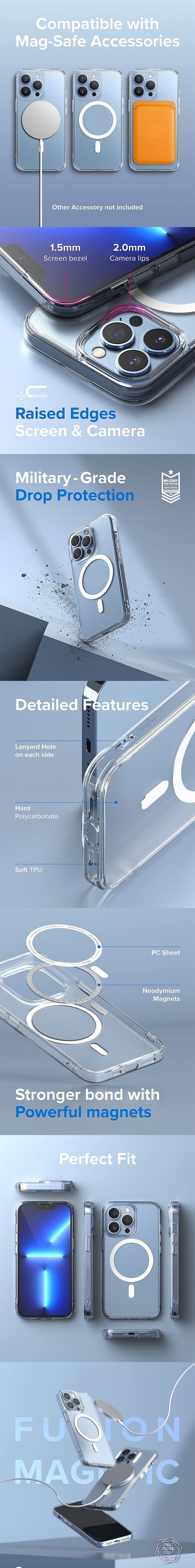 Picture of  Apple iPhone 13 Pro Max 6.7 Case | Ringke Fusion Magnetic Matte Protection Case Magsafe Compatible for Apple iPhone 13 Pro Max 6.7 (Matte Clear)