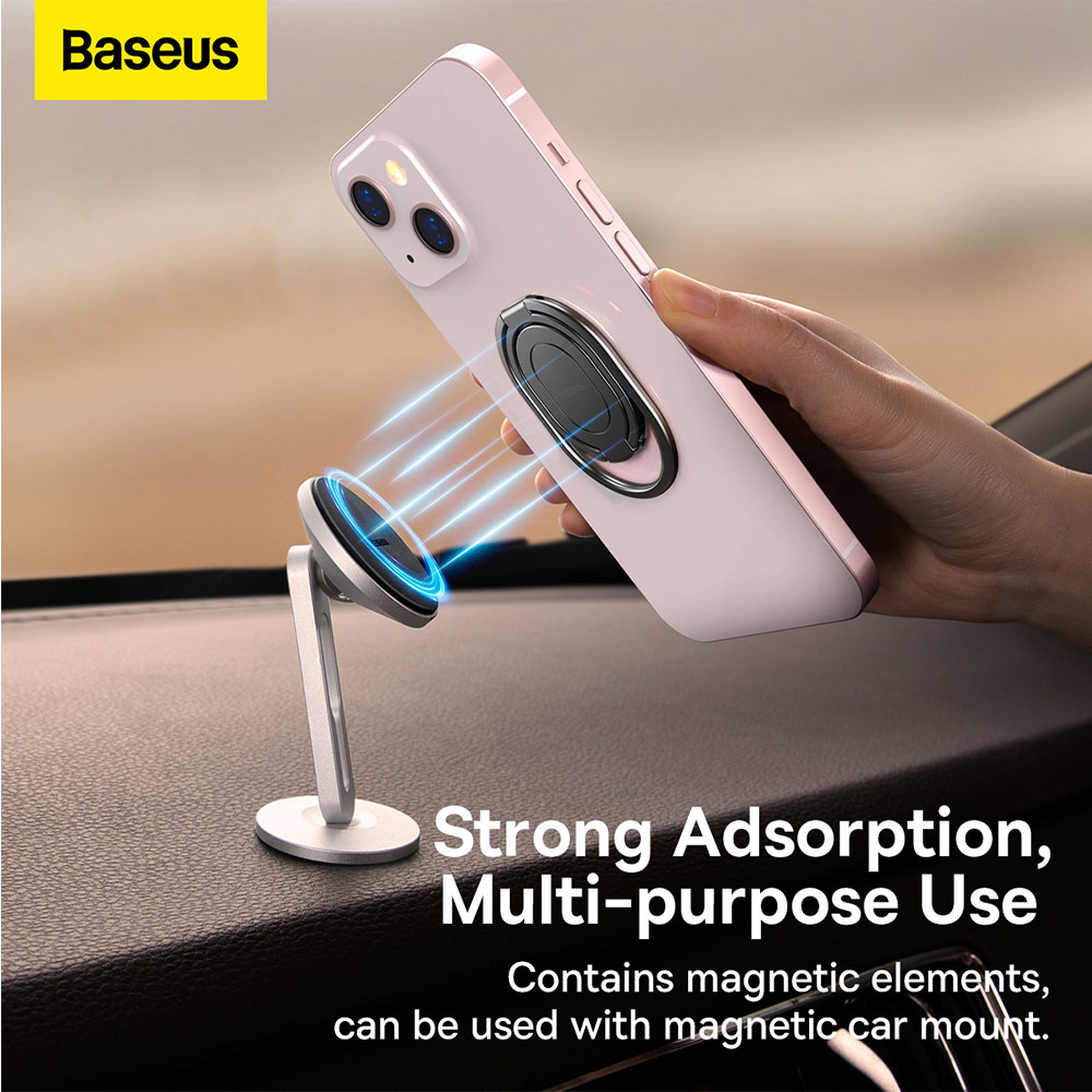 Picture of Baseus Slim and Compact 3M Adhesive Multipurpose Ring Holder Ring Stand Compatible with Magnetic Car Mount for Smartphone Metal (Gray)