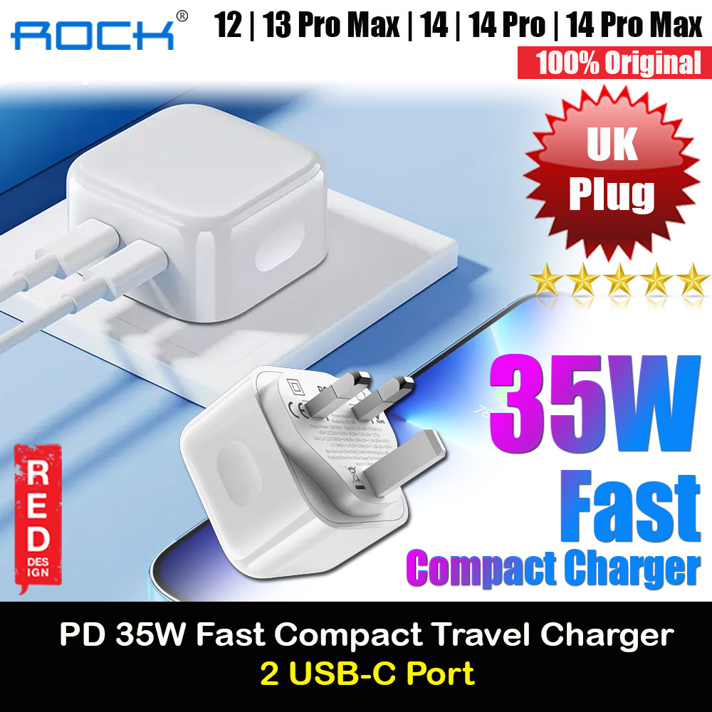 Picture of Rock Dual Port USB C PD 35W Compact Travel Charger Super Charge for IOS Android Samsung iPhone 13 Pro Max 12 Pro Max 13 Pro Max 14 Pro Max (White UK Plug)  Apple iPhone 12 6.1-  Apple iPhone 12 6.1 Cases,  Apple iPhone 12 6.1 Covers, iPad Cases and a wide selection of  Apple iPhone 12 6.1 Accessories in Malaysia, Sabah, Sarawak and Singapore 