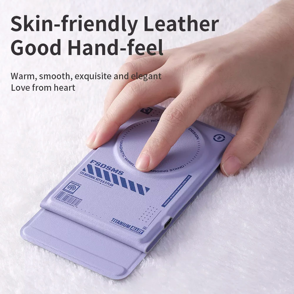 Picture of ROCK W50 PU Leather Phone Holder Stand with Magnetic Wireless Charging Fast Wireless Charger 15W Max for IPhone 14 Pro Max 13 Pro Max 12 Pro Max (White)