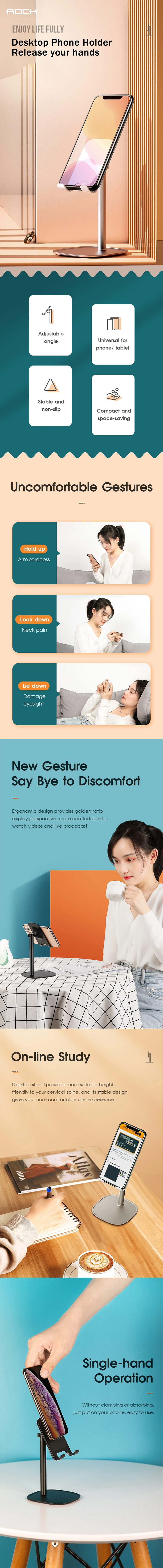 Picture of Rock Basic Version Mini Portable Rotation Adjustable Anti-slip Metal Desktop Stand Tablet Phone Holder for iPhone 12 Pro Max iPhone 11 Pro Max(Black)