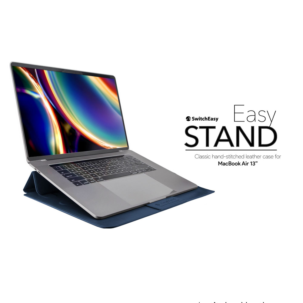 Picture of  Apple MacBook Pro 13\" 2020 Case | Switchasy EasyStand Classic Hand Stitched Leather Sleeve Carry Case Standable Design for Macbook Air 13 M1 2020 2021 Macbook Pro 13 2020 2021 13 inches Laptop (Midnight Blue)