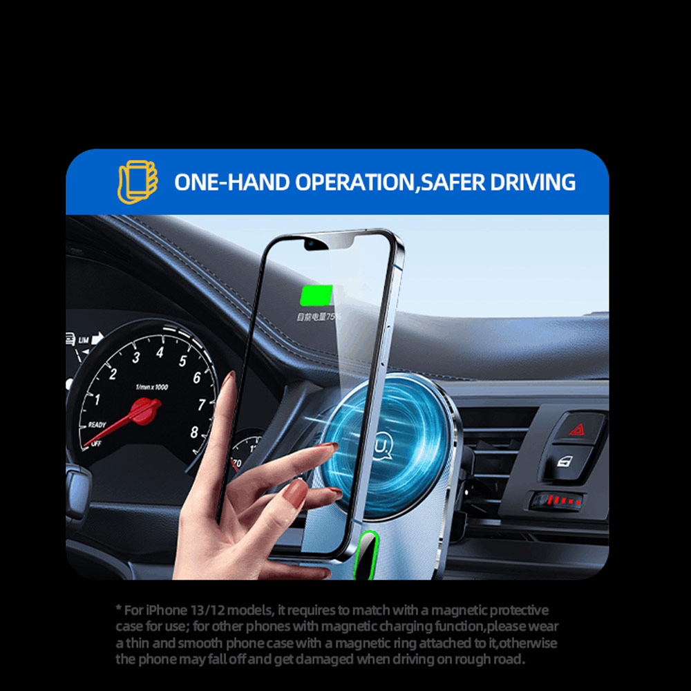 Picture of Apple iPhone 12 mini 5.4  | USAMS Magnetic Car Wireless Charging 15W Max Car Mount Phone Holder for iPhone 13 Pro Max iPhone 12 Pro Max Galaxy S21 Ultra Note 20 Ultra (Air Vent)