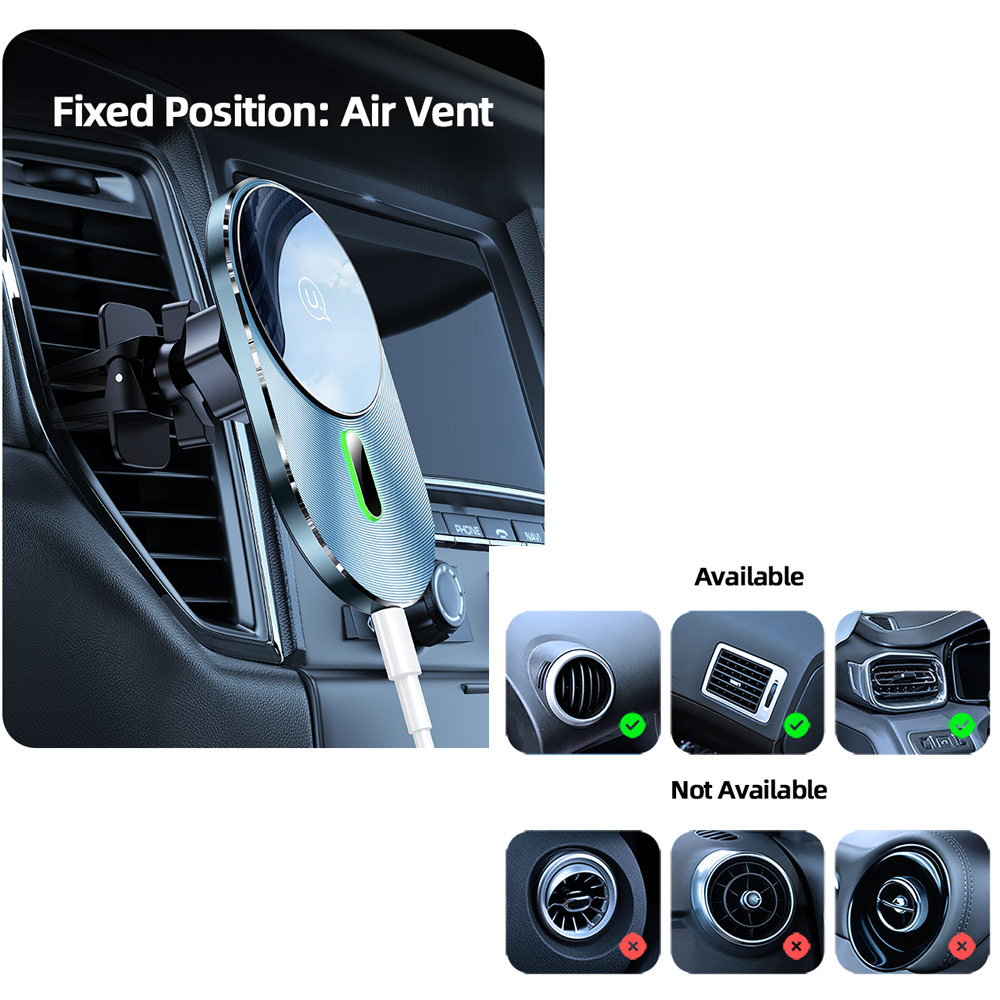 Picture of Apple iPhone 12 mini 5.4  | USAMS Magnetic Car Wireless Charging 15W Max Car Mount Phone Holder for iPhone 13 Pro Max iPhone 12 Pro Max Galaxy S21 Ultra Note 20 Ultra (Air Vent)