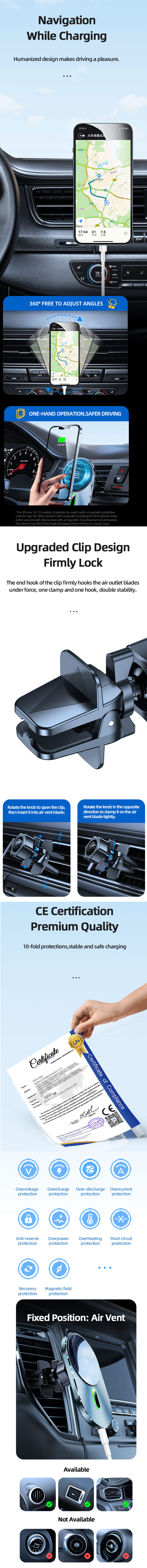 Picture of Apple iPhone 12 mini 5.4  | USAMS Magnetic Car Wireless Charging 15W Max Car Mount Phone Holder for iPhone 13 Pro Max iPhone 12 Pro Max Galaxy S21 Ultra Note 20 Ultra (Air Vent)